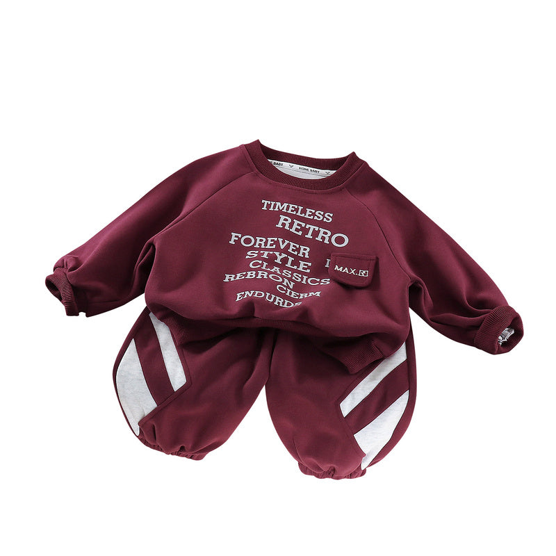 Boys' Spring Outfit Set 2026 New Spring-Autumn Baby Two-Piece Trendy Clothing with Irregular Letter Print on the Chest