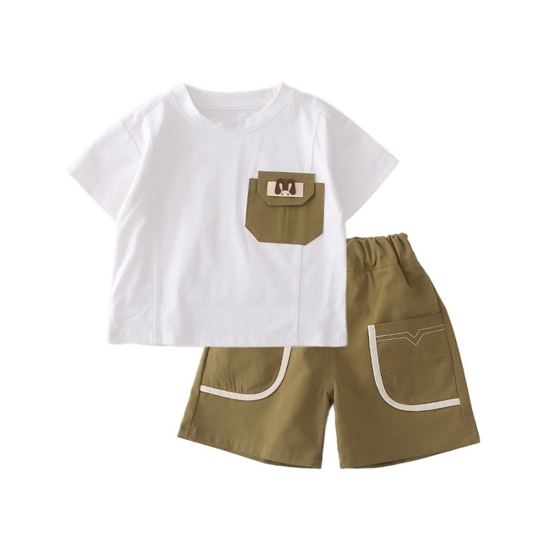 Boys' Clothing 2026 New Style Children's Clothes Summer Pocket Trim Sports Baby Short Sleeve Two-Piece Set Trendy