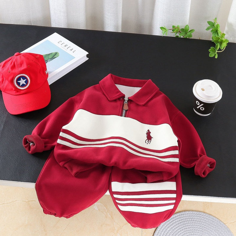 Baby Boy Outfit 2026 New Fashionable Boys' Spring and Autumn Children's Turn-down Collar Sweatshirt Two-piece Set Trendy