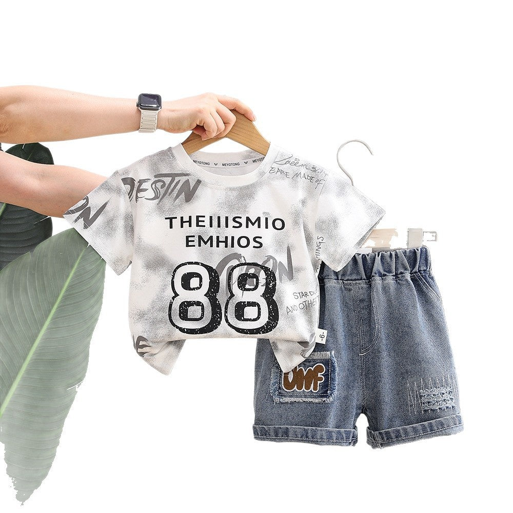 Boys' Outfit 2026 New Style Infant Children's Clothing Summer Cute Tie-Dye Digital Pattern Clothes for Baby Boys Trendy