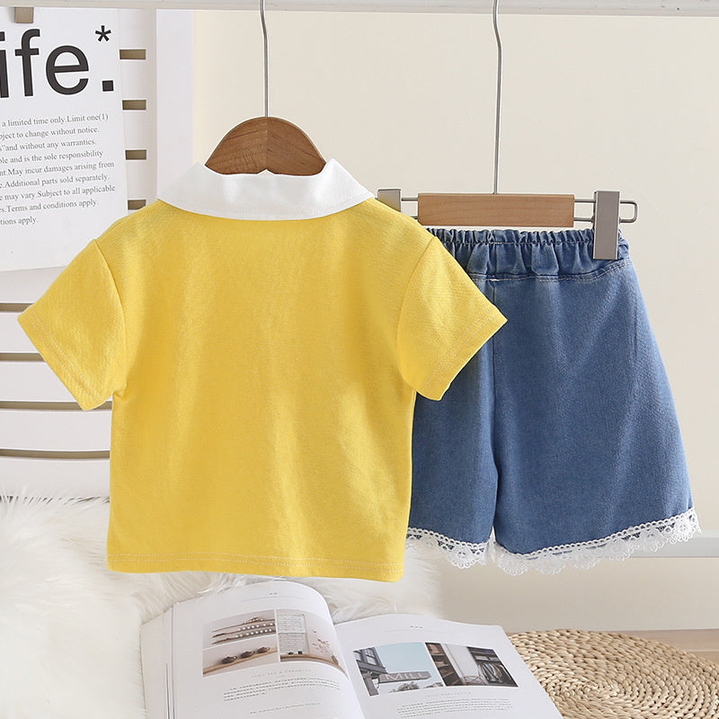 Girls' Outfit 2026 New Cute Baby Summer Embroidered Bunny Short Sleeve Two-Piece Set Trendy