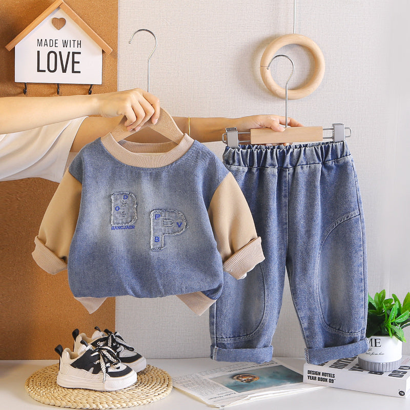 Boys' Outfit 2026 New Style Infant Children's Spring and Autumn Long-Sleeve Letter Sweatshirt Two-Piece Set Trendy Baby Boy Clothes