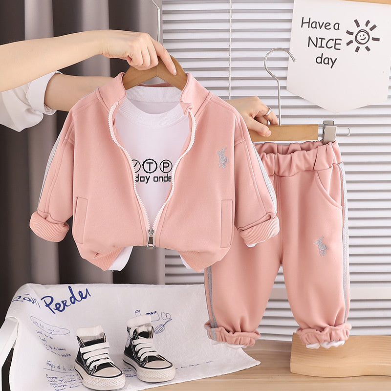 Boys' and Autumn Outfit 2026 New Style Baby Spring Embroidered Jacket Three-Piece Set Stylish Children's Clothing for Ages 1-5
