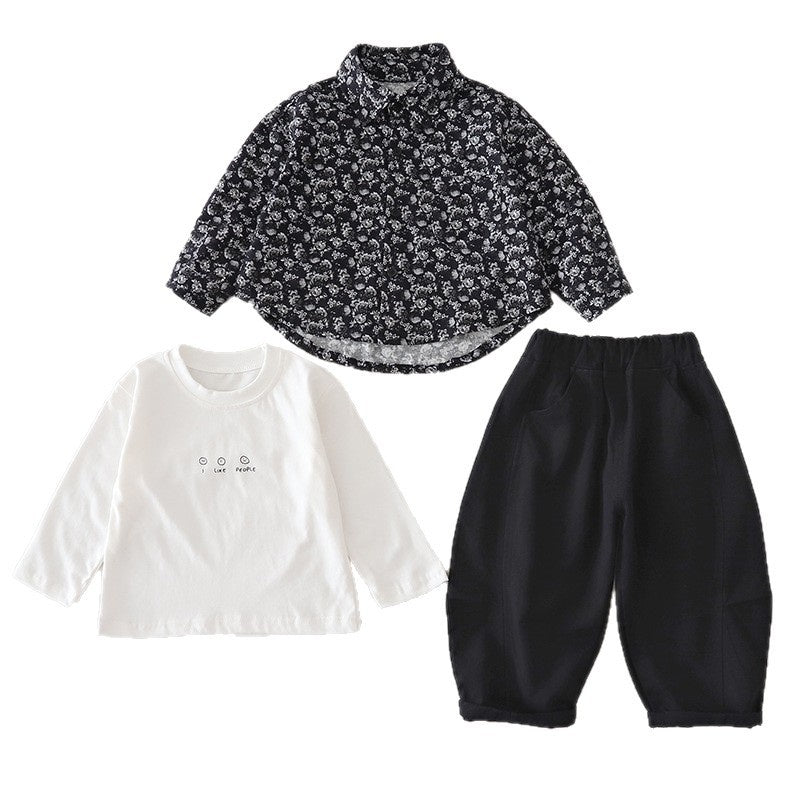 Boys' Outfit 2026 New Fashionable Baby Jacket Children's Spring and Autumn Stylish Full-Floral Three-Piece Set