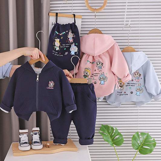 Boys' Outfit 2026 New Cartoon Bag Two-Piece Set Spring and Autumn Trendy Clothes 1-Year-Old Children, Stylish for Girls
