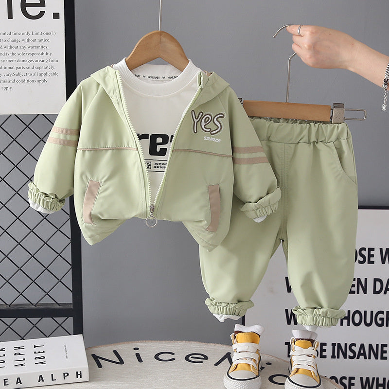 Boys' Outfit 2026 New Korean Style Children's Spring and Autumn Color-Block Letter Three-Piece Set for Stylish Babies