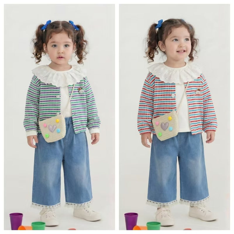 Girls' Korean-style outfit 2026 new fashionable spring and autumn three-piece set for baby girls with thin striped rabbit design