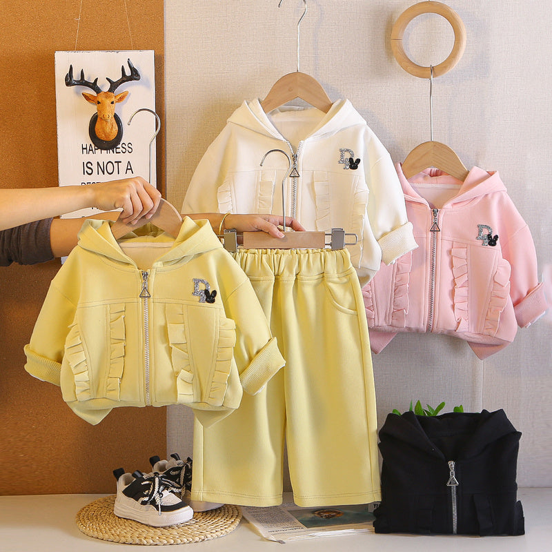 Korean-style girls' outfit, and autumn clothing, trendy 2026 new model, stylish spring outfit for girls, lace zipper jacket two-piece set