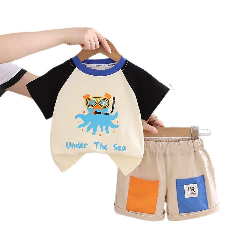 Boys' Short-Sleeve 2026 Trendy New Outfit Cartoon Raglan Sleeve Clothes Children's Summer Two-Piece Casual Set