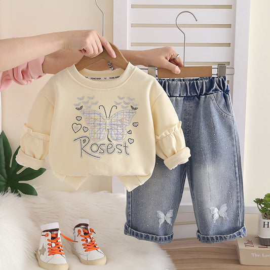 Girls' Butterfly Outfit 2026 New Trendy Baby Spring and Autumn Fashionable Clothes Infant Children's Two-Piece Set