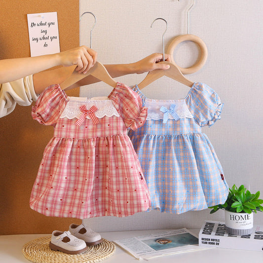 2026 Clothing: Girls' Short-Sleeve Plaid Baby Girl Infant Summer Wear, Lightweight Children's Dress, Trendy
