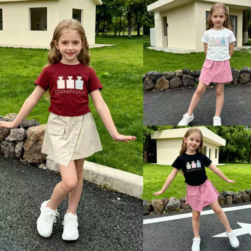 Girls' Outfit 2026 New Fashionable Children's Sleeve Short Skirt Two-Piece Set Baby Clothes Summer Toddler Clothing