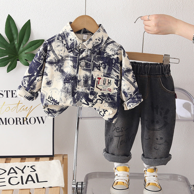 Boys' Outfit 2026 New Spring Autumn Clothes for Infants and Toddlers, Casual Pocket Jacket Two-Piece Trendy Set