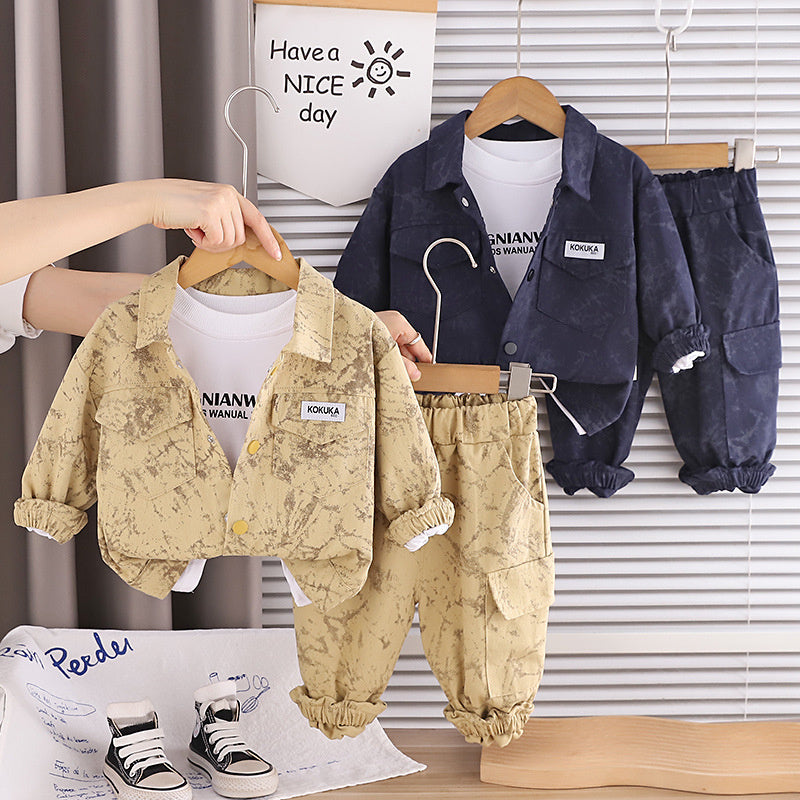 Boys' Spring Tie-Dye Workwear Three-Piece Set 2026 New Fashionable Spring-Autumn Stylish Baby Outfit for Young Children