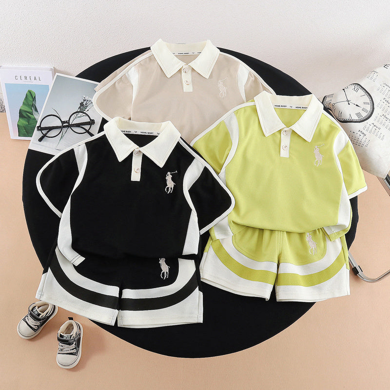 Boys' Outfit 2026 New Style Children's Polo Short Sleeve Fashionable Trendy Baby Summer Clothes Two-Piece Set