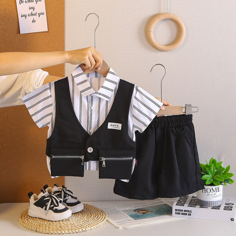 Boys' Clothing 2026 New Fashion Baby Casual Summer Outfit Stylish Korean Version Children's Faux Two-Piece Suit