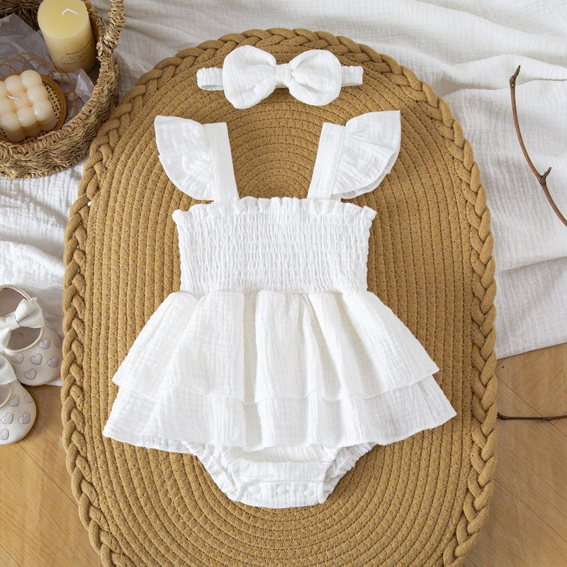 Amazon Summer 2026 Thin Newborn Romper with Flutter Sleeves, Sweet Solid Color, Comfortable and Breathable Onesie for Baby Girls