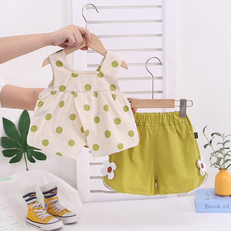 Baby girl summer outfit, stylish fashionable two-piece set for one-year-old girls, thin vest and shorts baby clothes