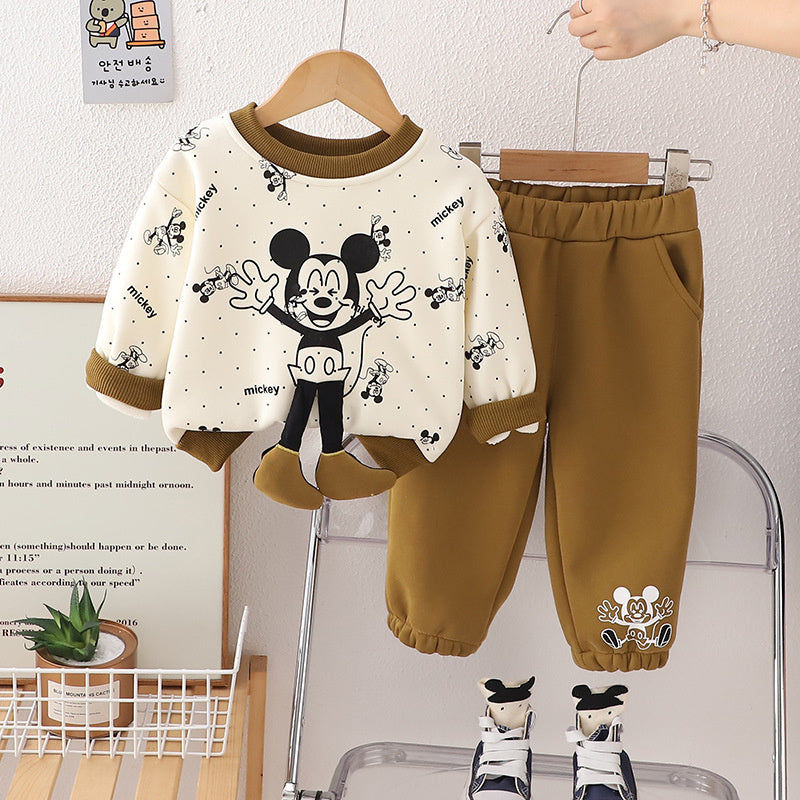2024 Cartoon Thickened Two-Piece Infants Toddlers, New Autumn Winter Set for Boys, Cool and Trendy, Wholesale from Manufacturer