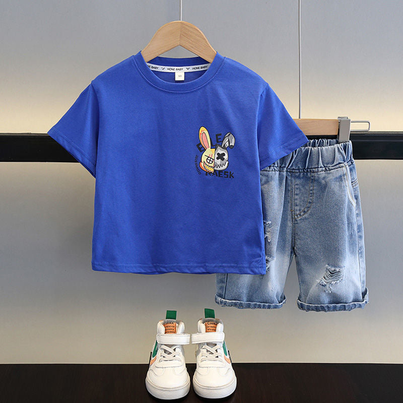 Children's clothing outfit 23 new stylish baby clothes boys' children's summer handsome short-sleeve two-piece set