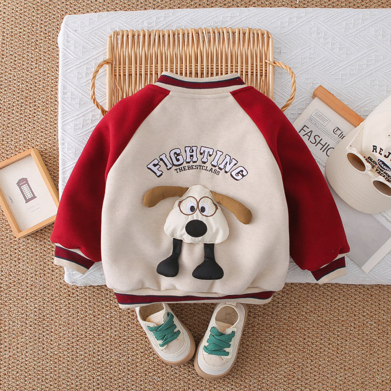 Boys' Fleece-Lined Thickened 3D Puppy 2025 New Winter Children's Baseball Jacket Warm Cotton Coat