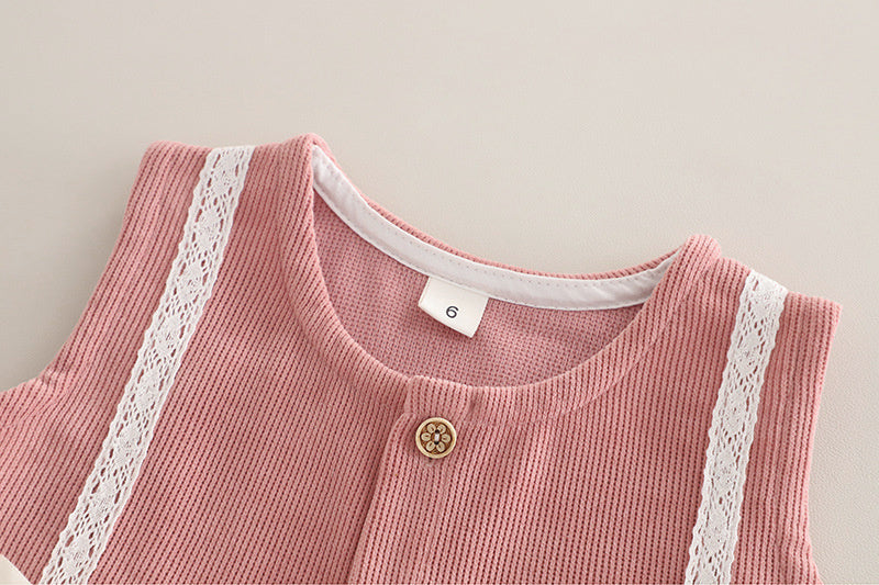 Girls' Outfit 2025 New Casual Spring and Autumn Stylish Clothes Baby Bowknot Vest Three-Piece Set
