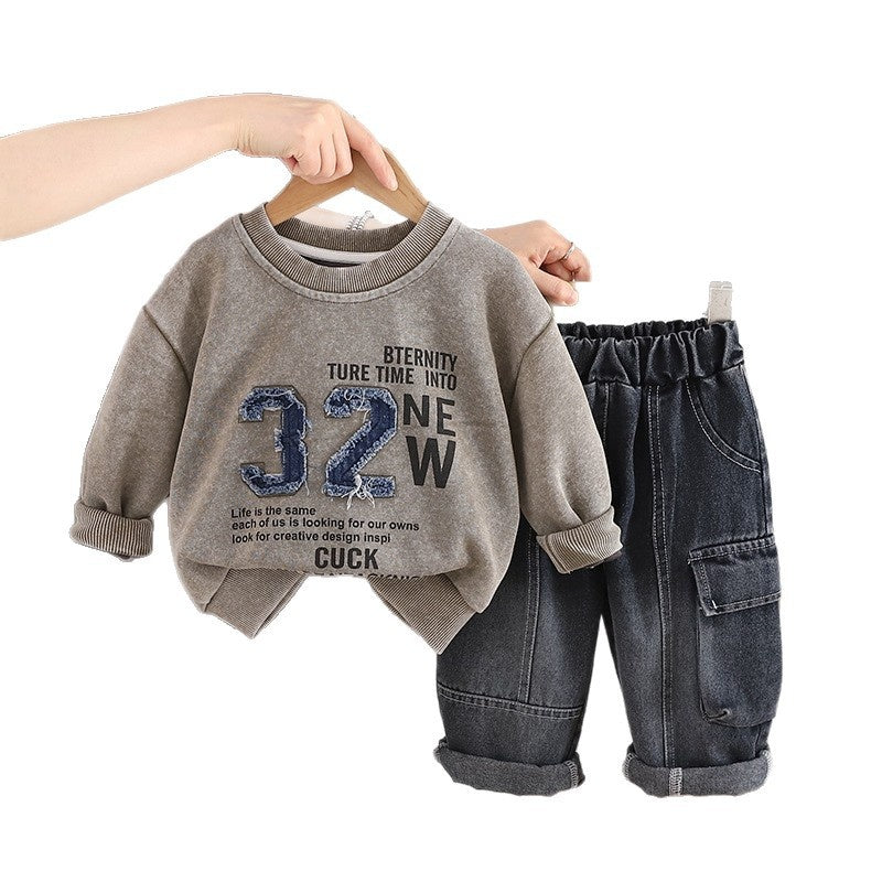 Boys' Outfit 2026 Spring and Autumn Clothes Infant Children's Round Neck Sweatshirt Baby Stylish Two-Piece Set Trendy Wholesale