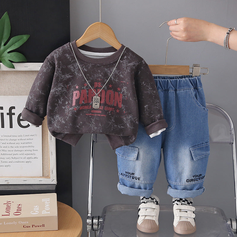 Boys' Outfit 2026 New Fashionable Children's Sweatshirt Pants Two-Piece Set Baby Spring and Autumn Clothes