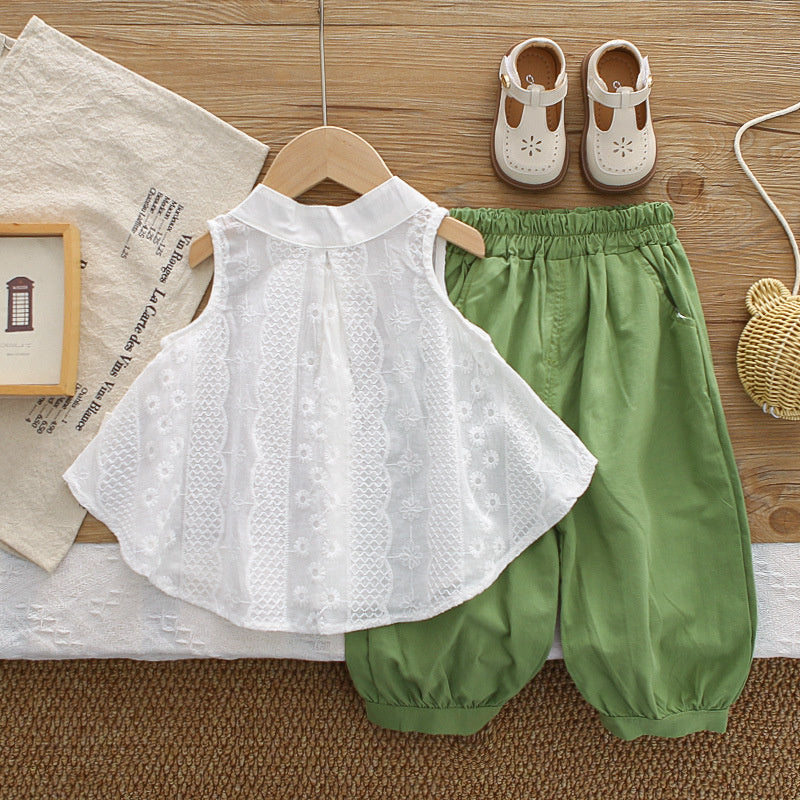 Girls' Outfit 2026 New Fashionable Skirted Sleeveless Shirt Short-Sleeve Two-Piece Set Baby Clothes Summer Trend