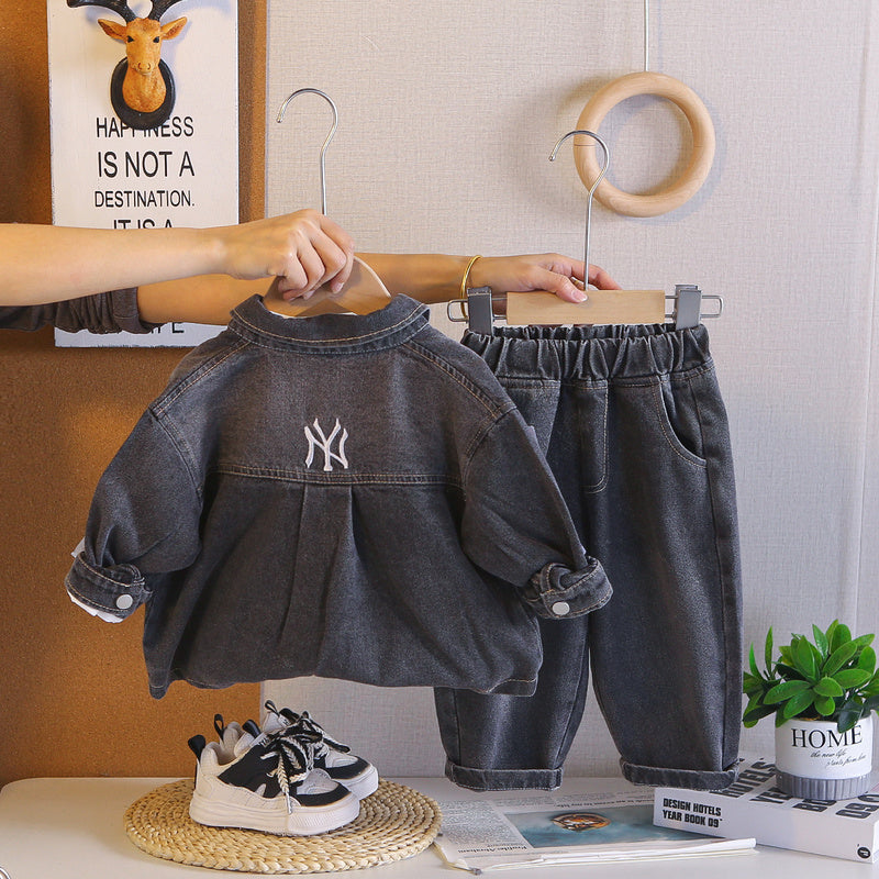 Outfit 2026 New Fashionable Infant Boys' Spring and Autumn Long-Sleeve Denim Jacket Three-Piece Set