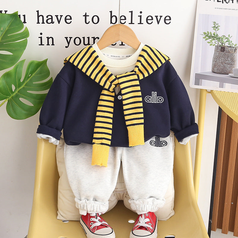 Boys' Outfit, Toddler Baby Spring and Autumn Shawl Two-Piece Set, 2026 New Sweatshirt for 1-3 Year Old Children's Clothing