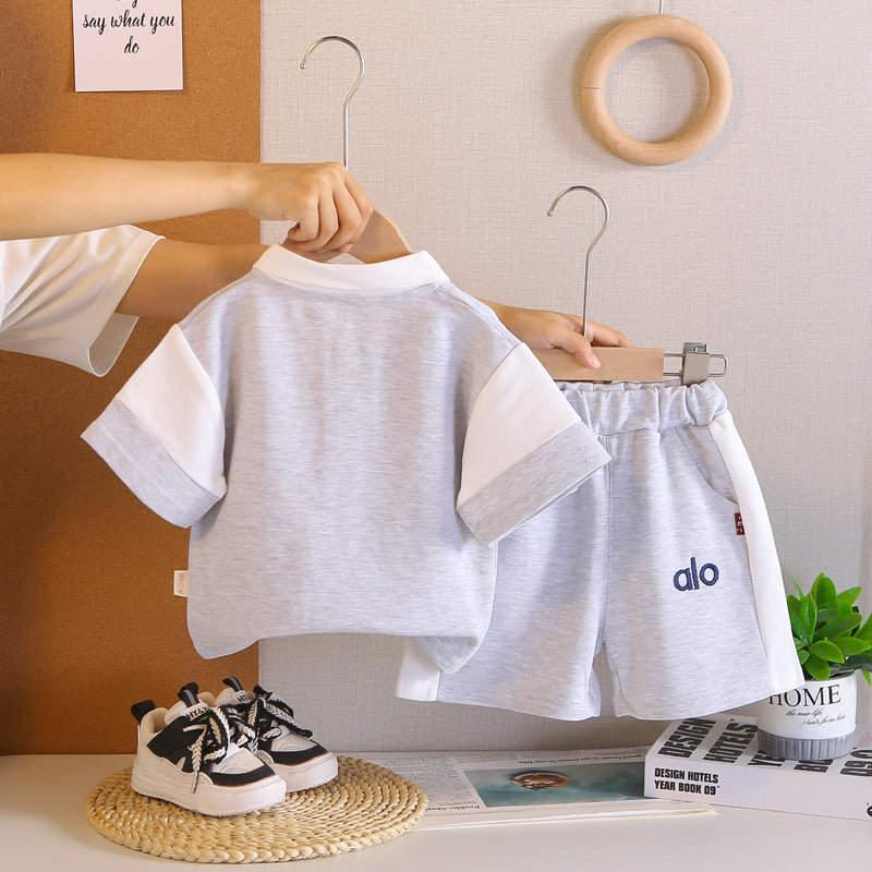 Boys' Summer Outfit 2026 New Style for 1-2-3 Years Old, Stylish Baby Two-Piece Set with Turn-Down Collar, Short Sleeve and Shorts