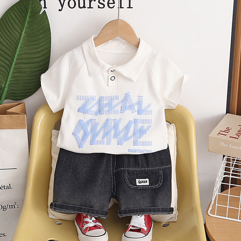 New stylish outfit thin graffiti short-sleeve two-piece set baby boys, trendy summer clothing for children