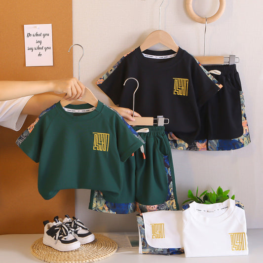 Boys' color-blocked short-sleeve suit outfit 2026 new model children's summer thin style casual clothing for boys and toddlers