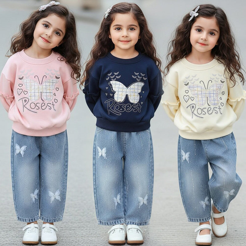 Girls' Butterfly Outfit 2026 New Trendy Baby Spring and Autumn Fashionable Clothes Infant Children's Two-Piece Set