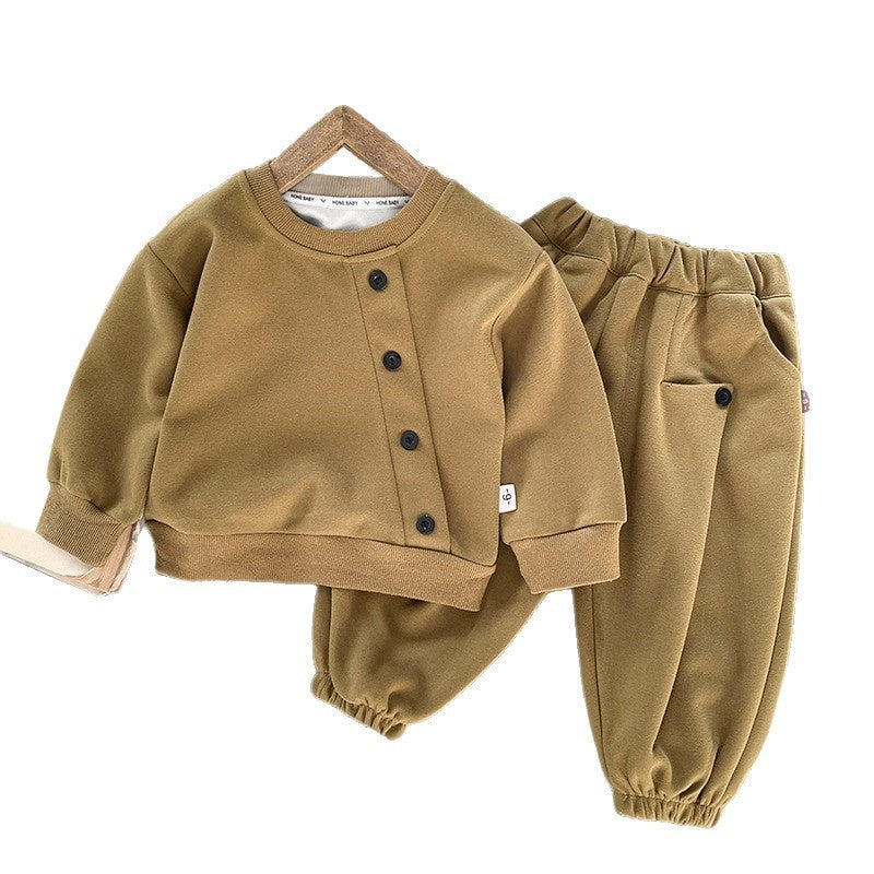 Boys' Autumn Sports Suit 2026 Spring/Autumn New Casual Button-Up Sweatshirt Two-Piece Set for Children and Toddlers