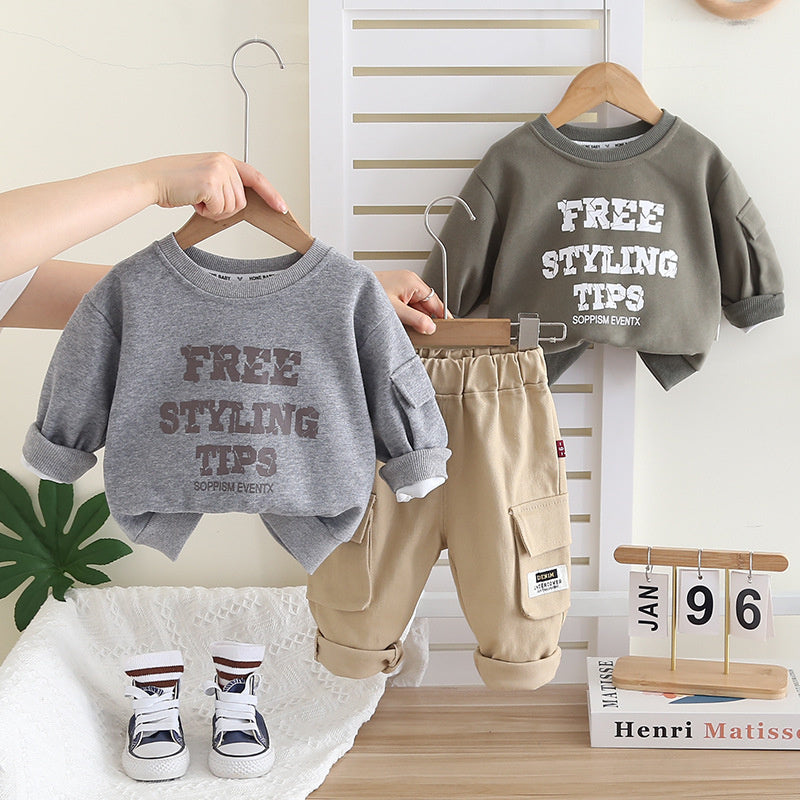 Boys' Suit 2026 New Model Children's Spring and Autumn Letter Sweatshirt Stylish Fashionable Baby Clothes Workwear Two-Piece Set