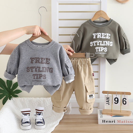 Boys' Suit 2026 New Model Children's Spring and Autumn Letter Sweatshirt Stylish Fashionable Baby Clothes Workwear Two-Piece Set