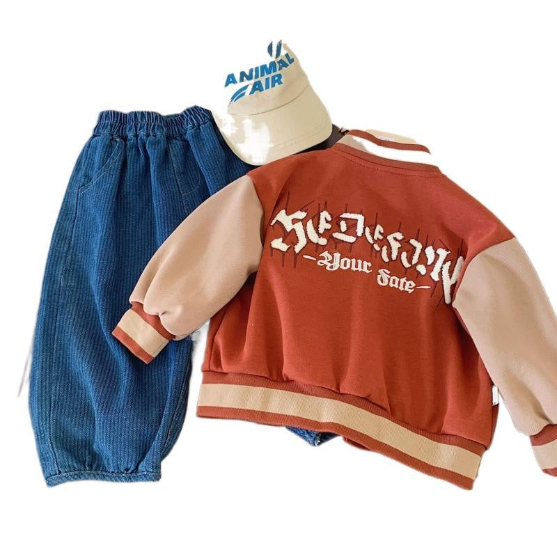 Korean Style Spring Autumn Boys and Girls Children's Casual 1-6 Years Old Stylish Kids Patch Sleeve Baseball Jacket Top Trendy