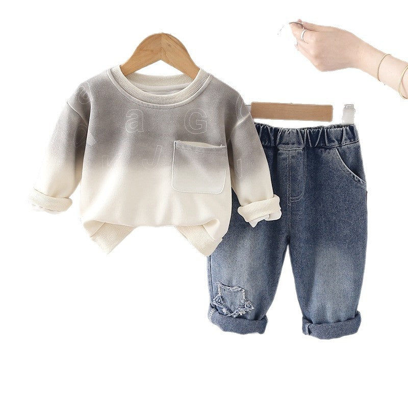 Boys' Outfit Spring and Autumn 2026 New Fashionable Children's Casual Letter Sweatshirt Two-Piece Set Trendy