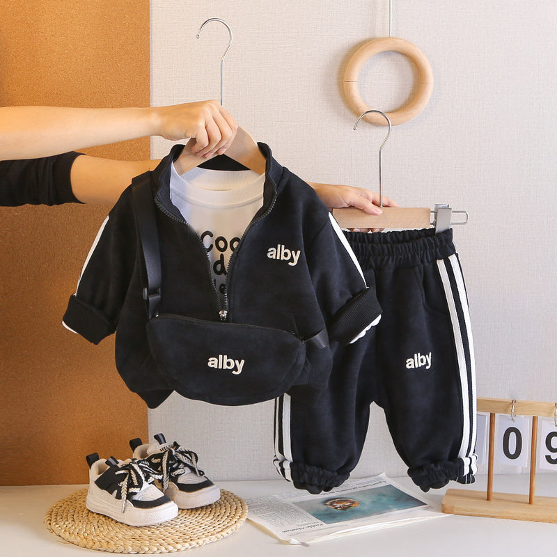 Children's and Autumn 2026 New Model Boys' Clothes Infant Casual Baby Spring Outfit Backpack Four-Piece Set