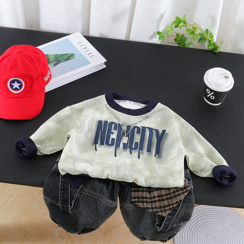 Boys' Outfit New 2026 Baby Tie-Dye Letter Sweatshirt Two-Piece Set Long Sleeve Spring and Autumn Fashion