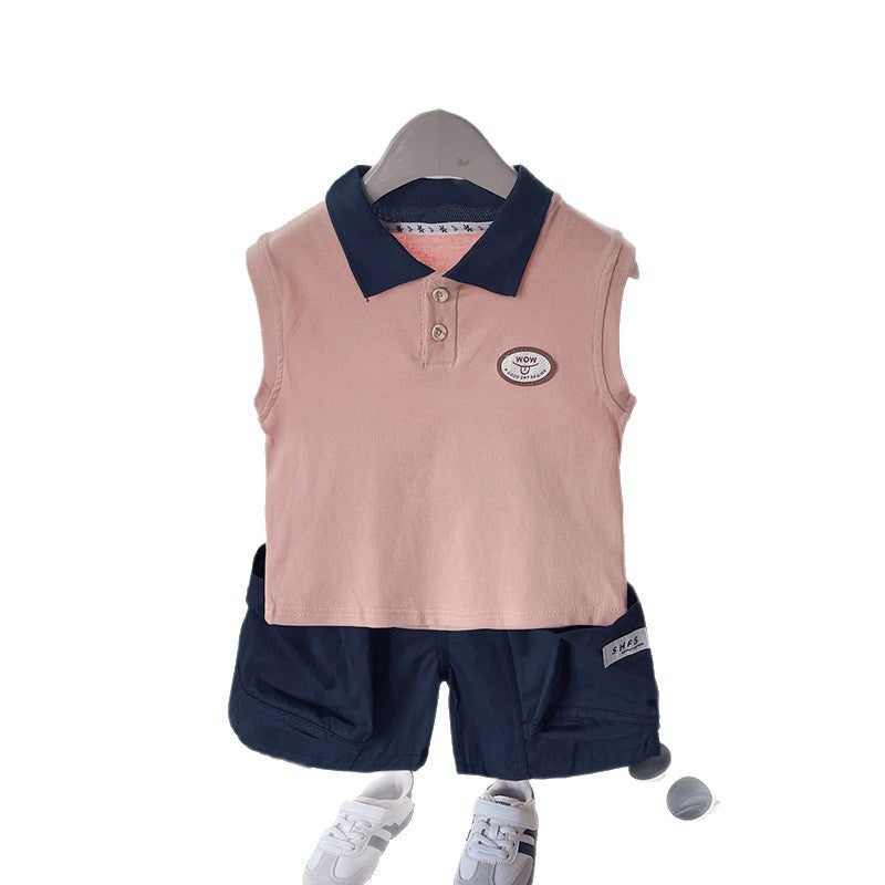 2026 New Stylish Baby Letter Print Sleeveless Two-Piece Set Children's Summer Boys' Outfit 1-2-3-4