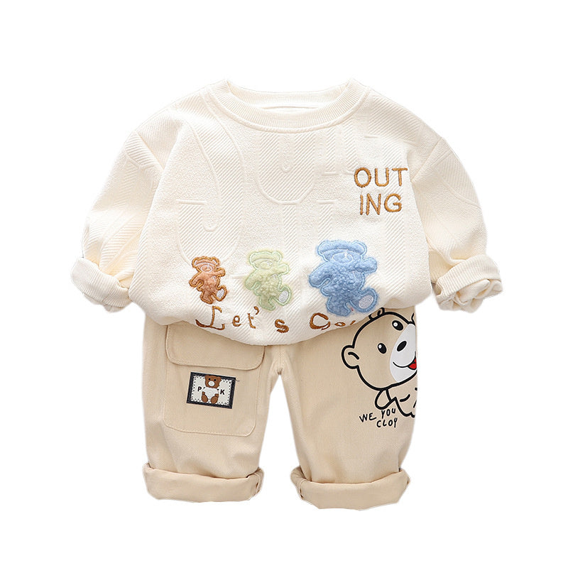 Infant Spring and Autumn Round Neck Children's Clothing Boys New Long Sleeve Three Bears Sweatshirt Two-Piece Set One Piece Dropshipping
