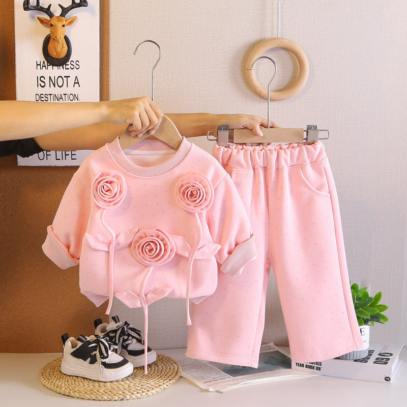Baby girl's stylish and fashionable spring/autumn outfit, 2-piece children's clothing for 1-year-old girls, spring long-sleeve floral set