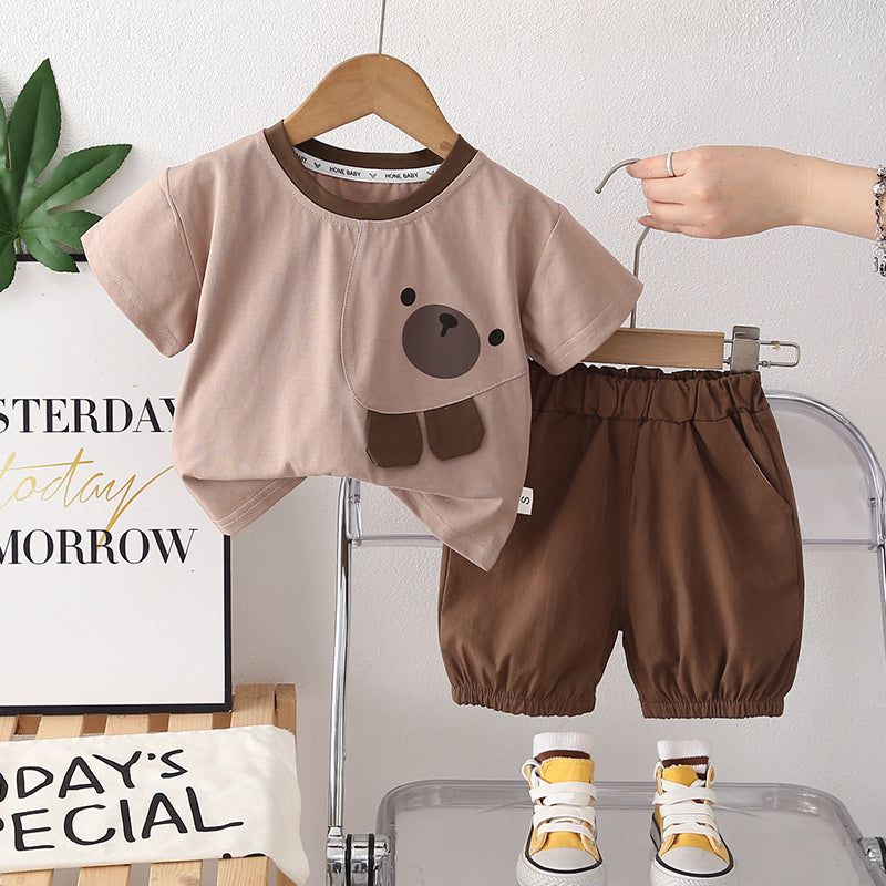 Boys' Outfit Bear Head Short Sleeve 2026 New Fashionable Children's Summer Two-Piece Set Baby Casual Clothes Trendy