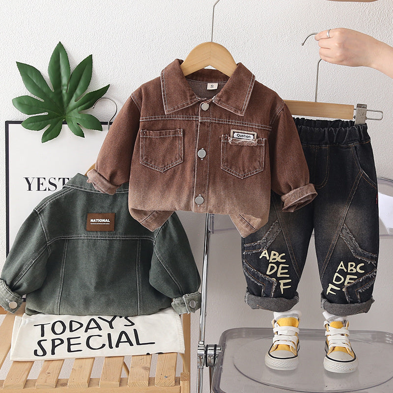 Boys' Outfit 2026 New Fashionable Denim Baby Boys, Spring and Autumn Two-Piece Trendy Set for Infants