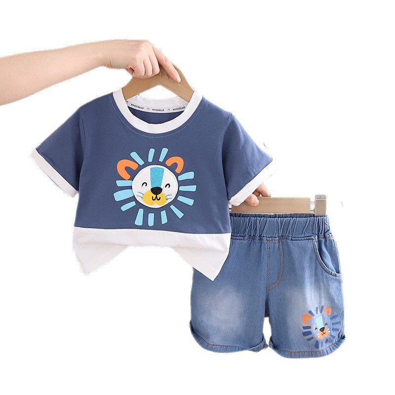 New Outfit for Boys: Children's Summer Color-Block Lion Head Two-Piece Set, Stylish Baby Clothes, Trendy Wholesale