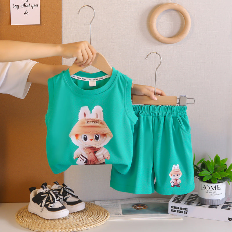 Children's 2026 Vest Set for Boys, Summer Toddler Shorts Two-Piece Set, Breathable Trendy Baby Cartoon Vest, Thin Style