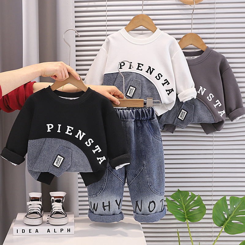 Boys' Outfit 2026 New Fashionable Children's Spring and Autumn Long-Sleeve Sweatshirt Two-Piece Set Stylish Baby Wholesale